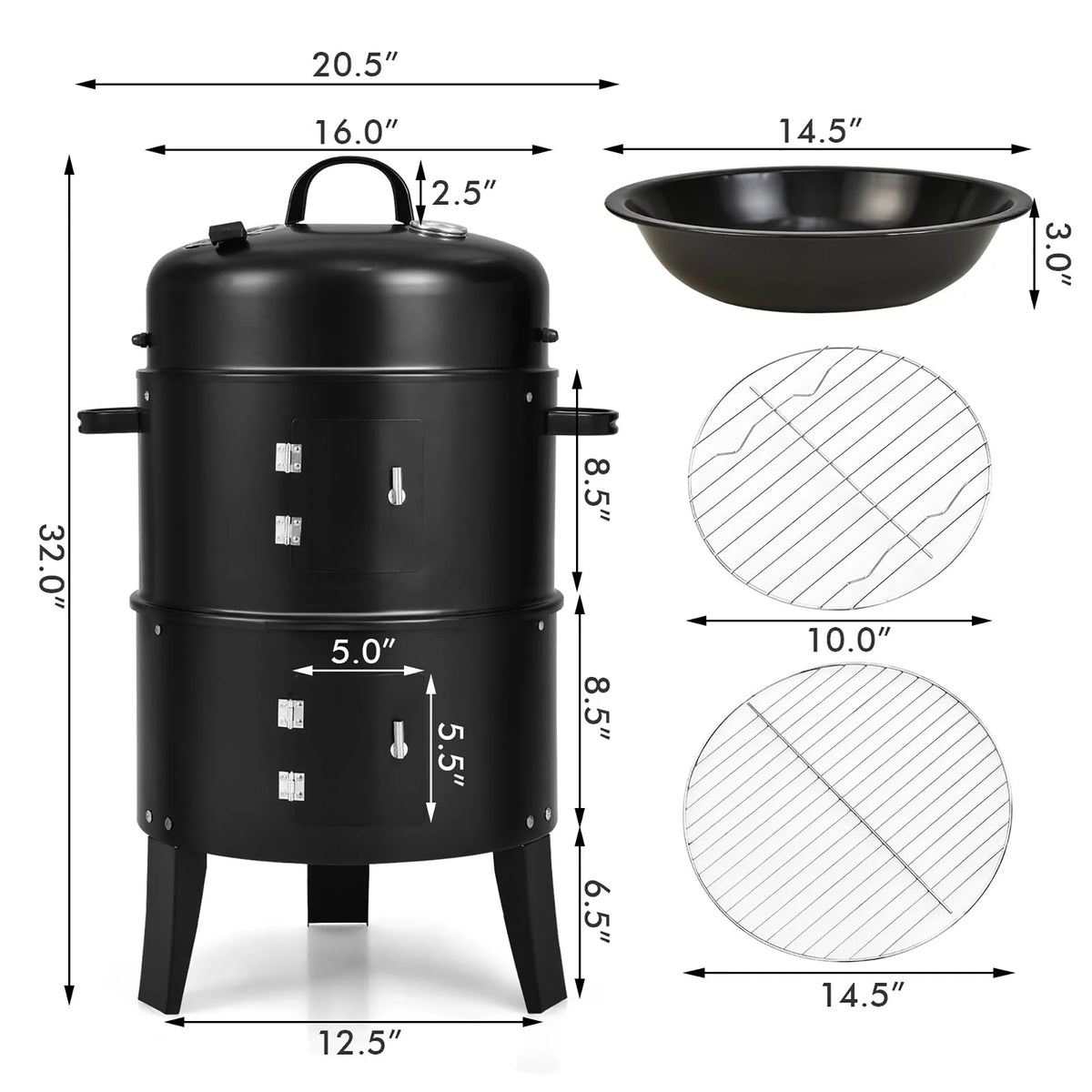Charcoal Smoker Grill with Detachable 2 Layer C416