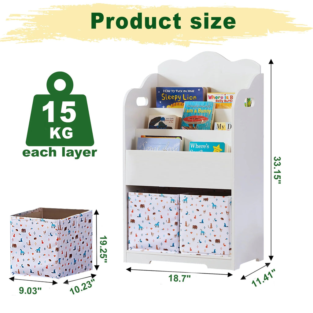 Pink Wood 4 Tier Kids Bookshelf with Toy Bin O803