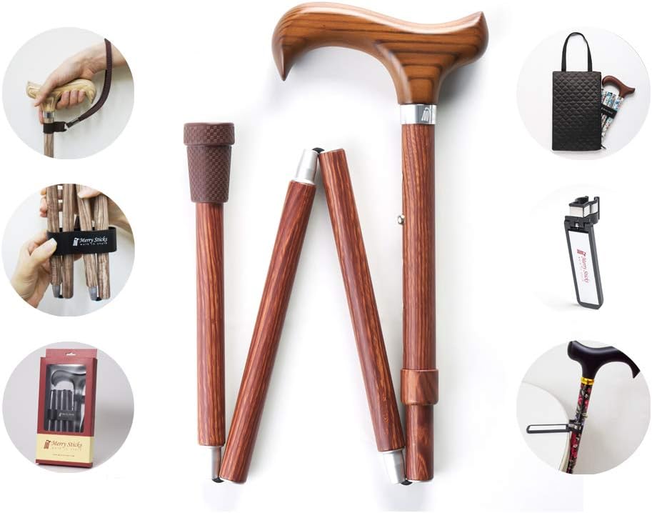 Folding Adjustable Walking Cane with Cane Bag and Reflective Cane Holder D929