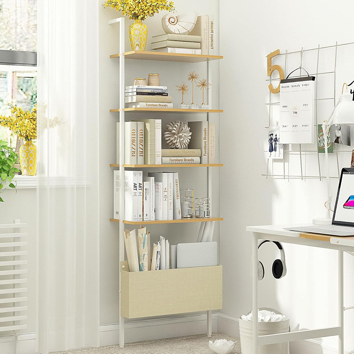 Oak 4-Tier Wall Mount Bookshelf D1156