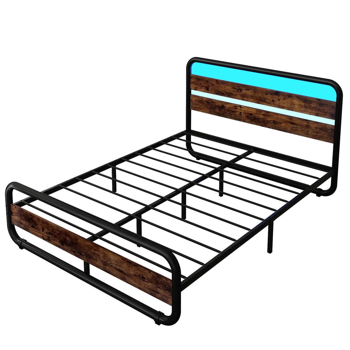 Queen Size LED Bed Frame with Wood Headboard and Under-Bed Storage T47021
