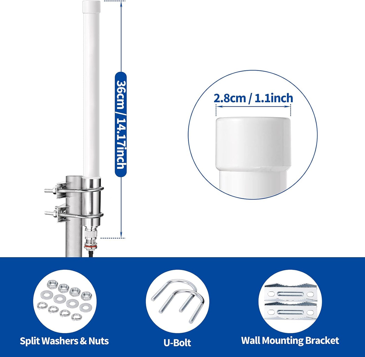915mhz LoRaWan Glass Fiber Antenna 4dBi with 20ft RG58 Cable P444