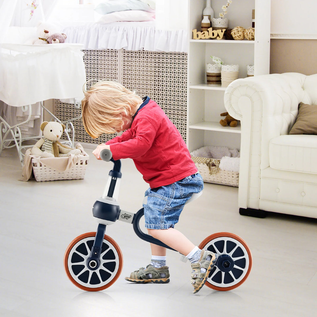 4 in 1 Kids Tricycles with Push Handle & Training Wheels Navy U577139