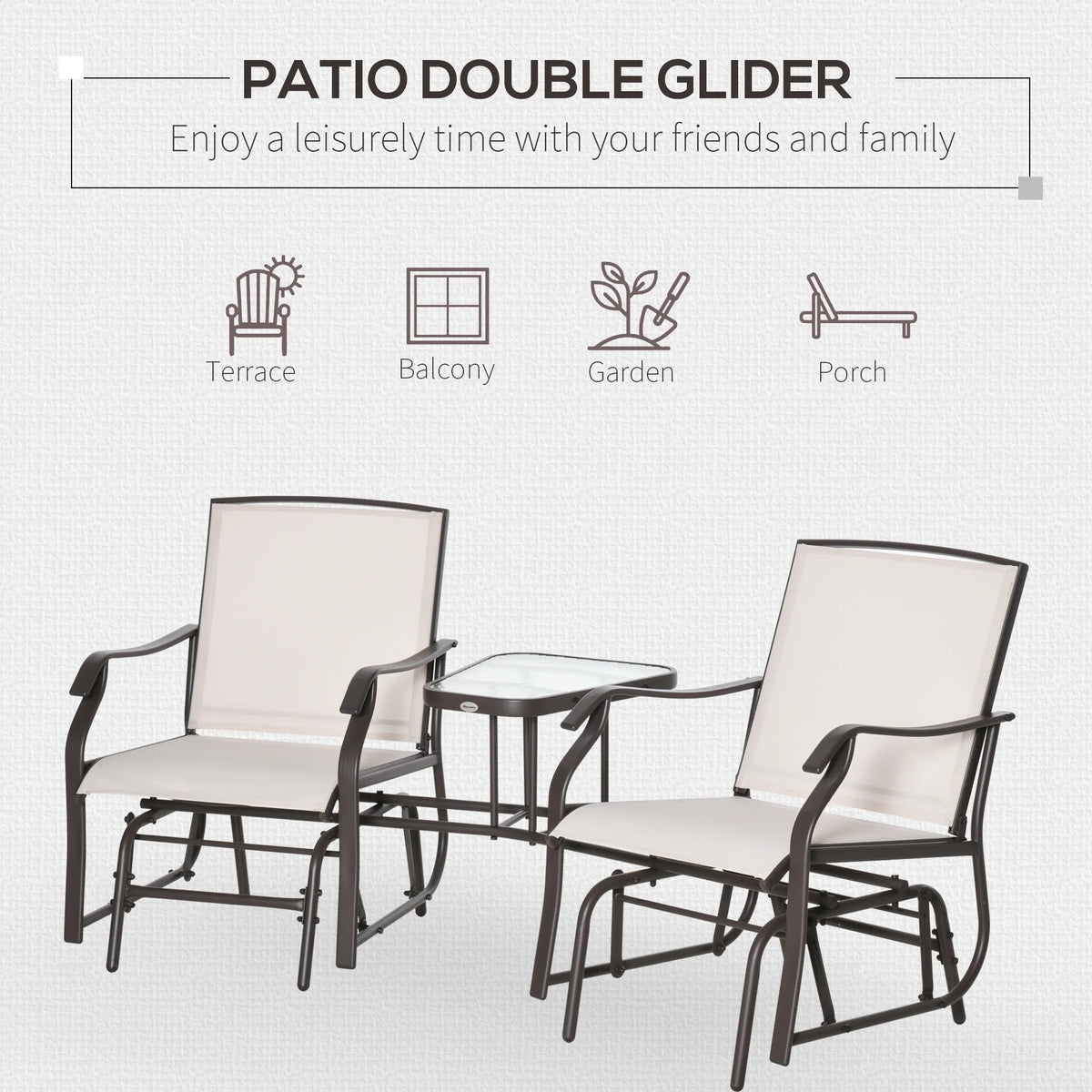 2 Person Sling Fabric Double Glider Rocker Chair with Table K5785