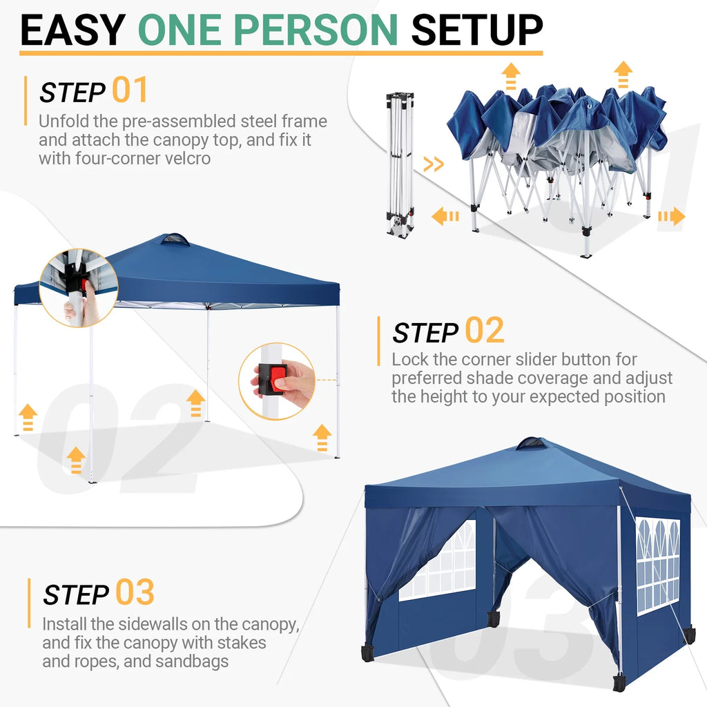 10'x10' Popup Canopy Tent with 4 Removable Sidewalls and Carry Bag X583771