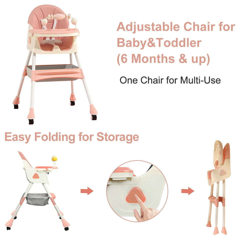 4-in-1 Baby High Chair Portable Dining Chair Pink K635