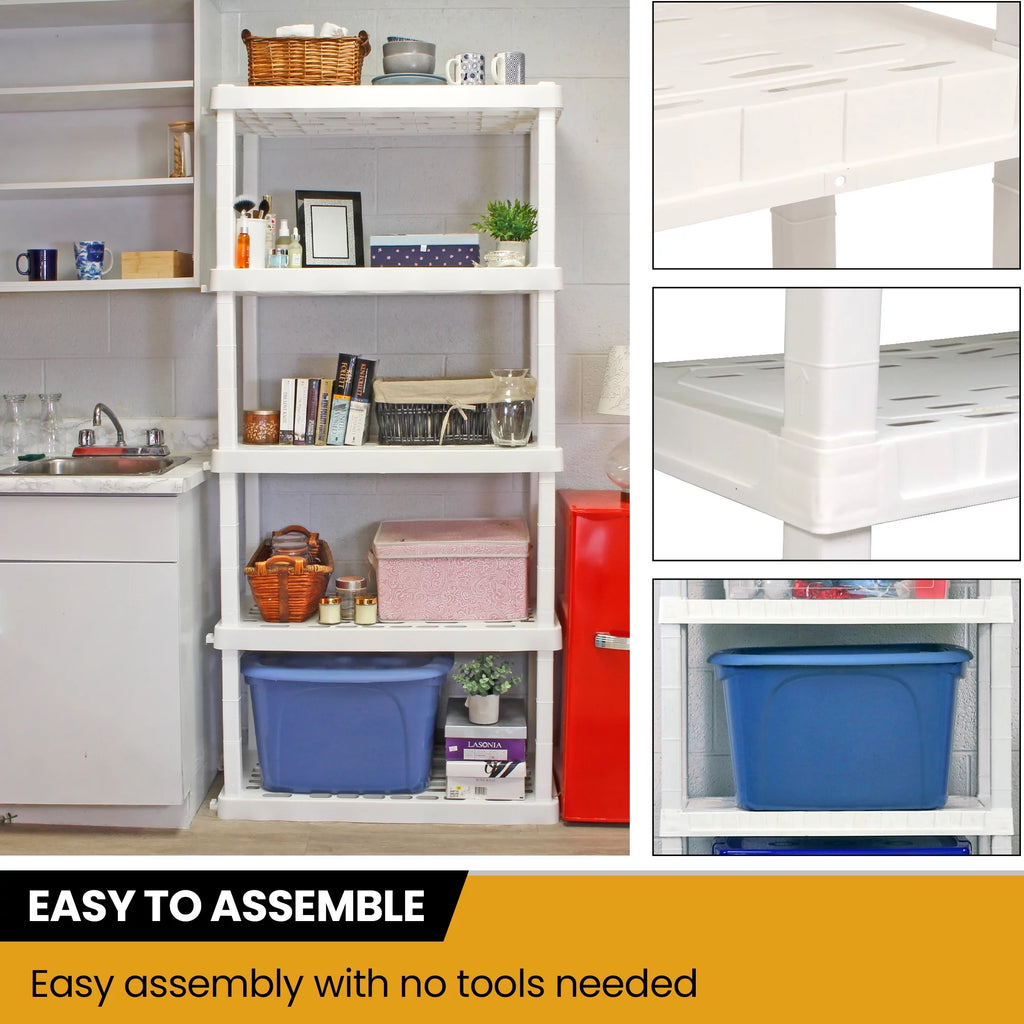 5 Shelf Plastic Shelving, 2 Pack, White, 750 lbs Capacity A94927