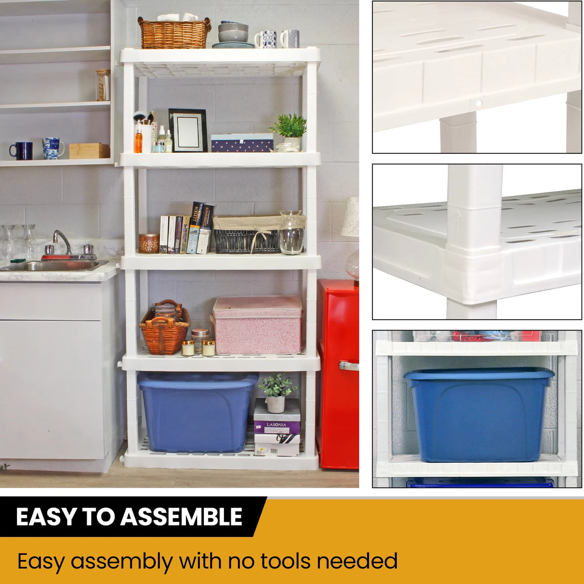 5 Shelf Plastic Shelving, 2 Pack, White, 750 lbs Capacity A94927