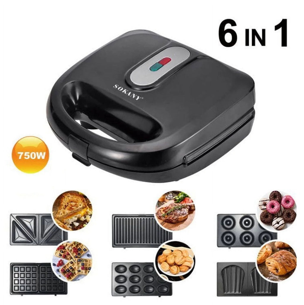 6-in-1 Non-Stick Waffle Maker Panini Press Sandwich Maker U887402
