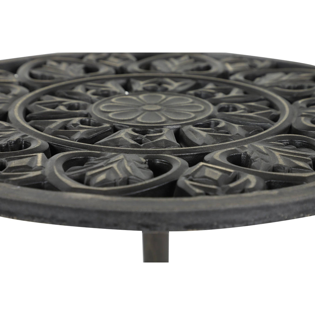 Gray Brown Carved Wood Round Accent Table J676388