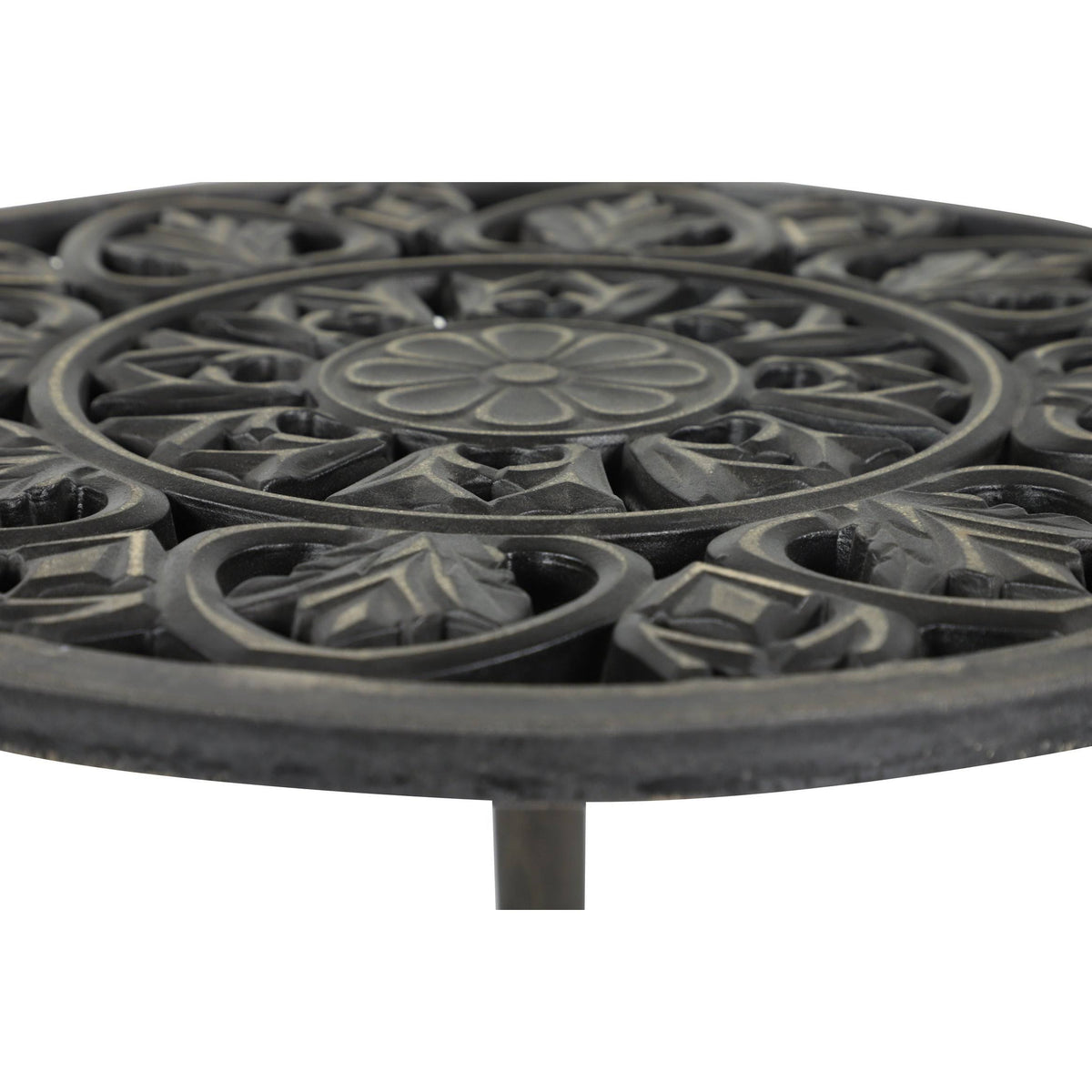 Gray Brown Carved Wood Round Accent Table J676388