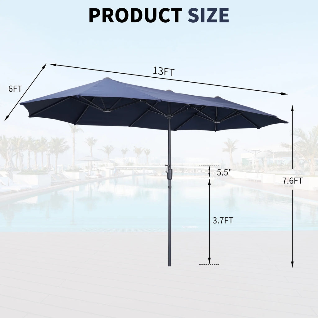 13 FT Patio Umbrella with Easy Crank, Dark Blue O618472