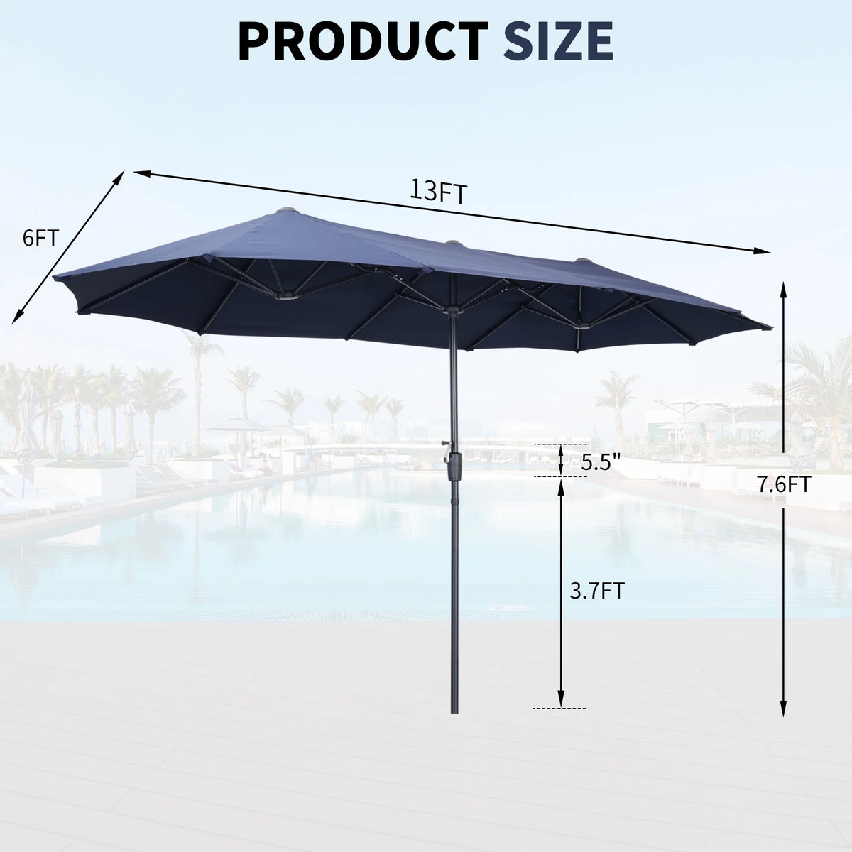 13 FT Patio Umbrella with Easy Crank, Dark Blue O618472