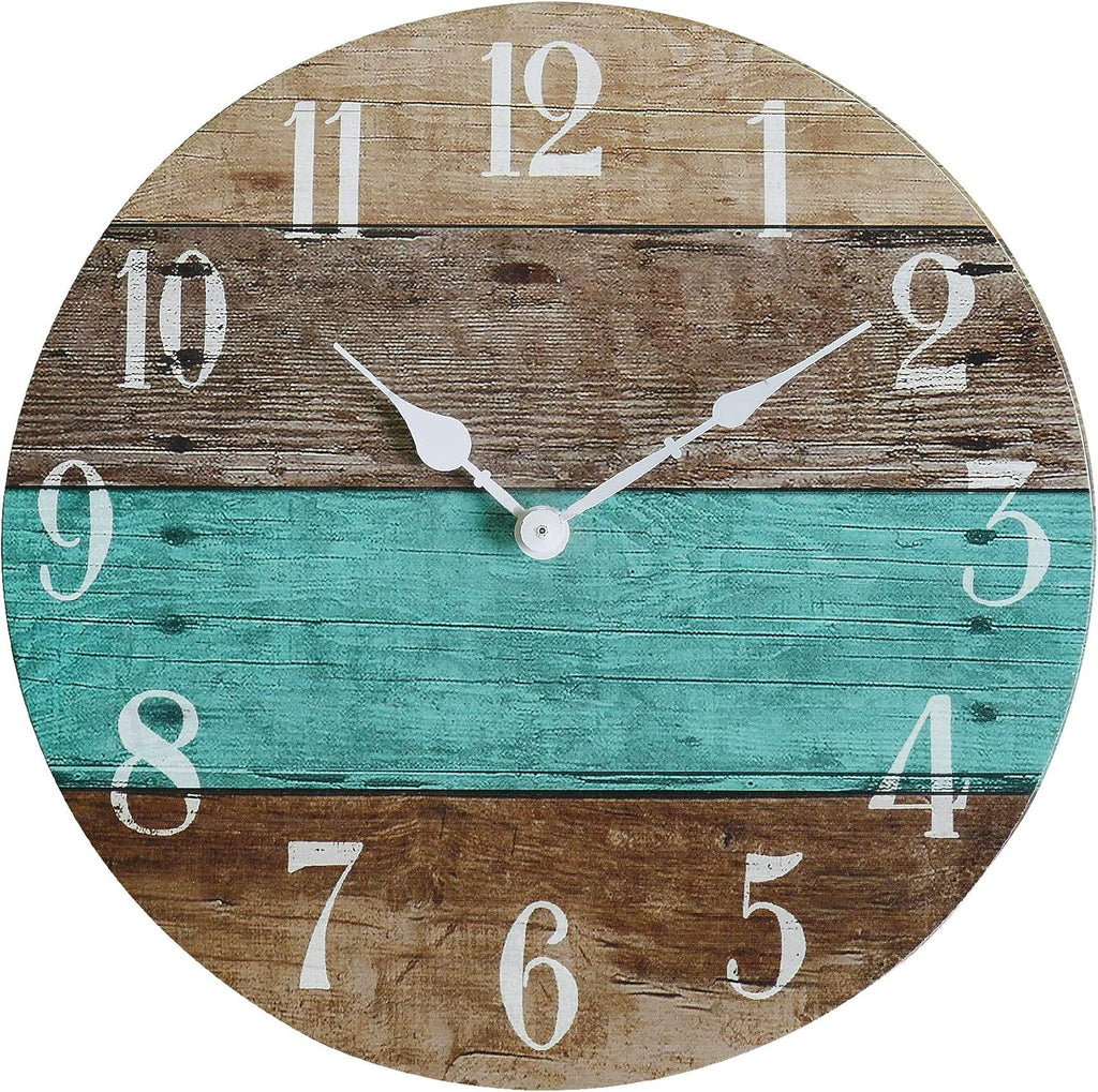 Rustic Coastal Wood Round Wall Clock B774