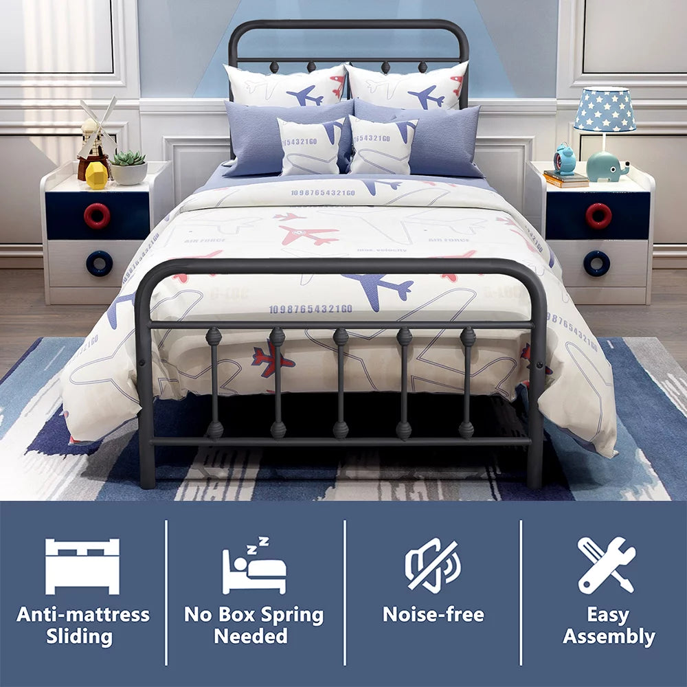 Twin Size Black Platform Bed Frame with Headboard J153