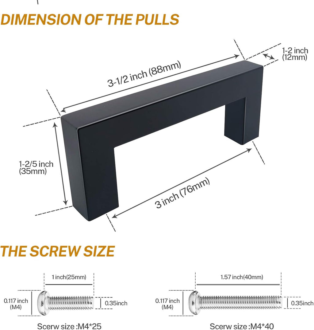 25 Pack 3-3/4 Inch Matte Black Cabinet Pulls H8664