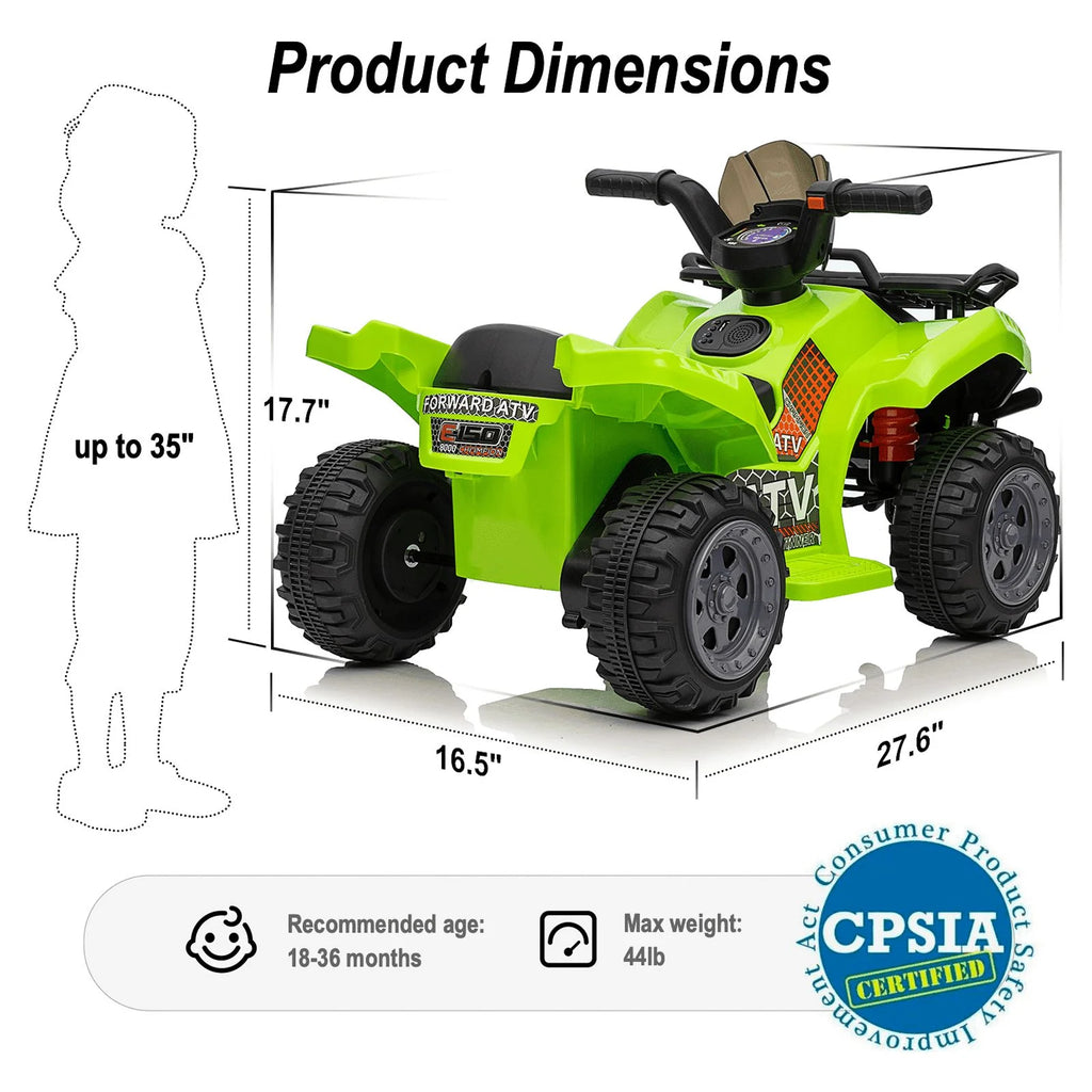 6V Ride-on Toy Kids ATV 4 Wheeler with Music Green I494