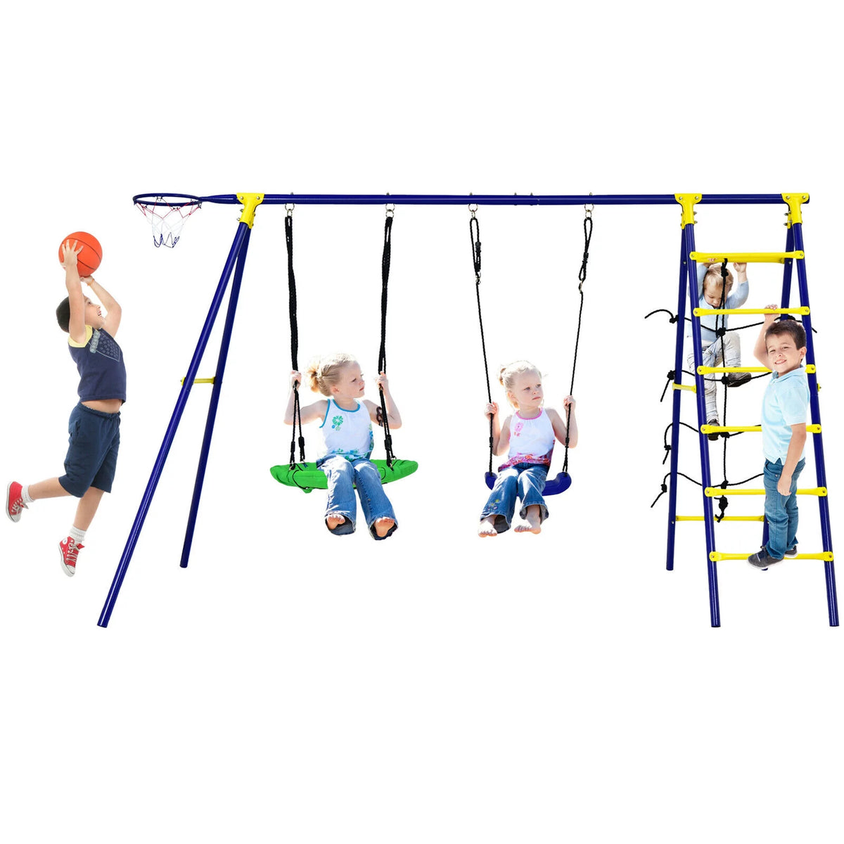 Kids Swing Set with Basketball Hoop & Climbing Ladder S96014