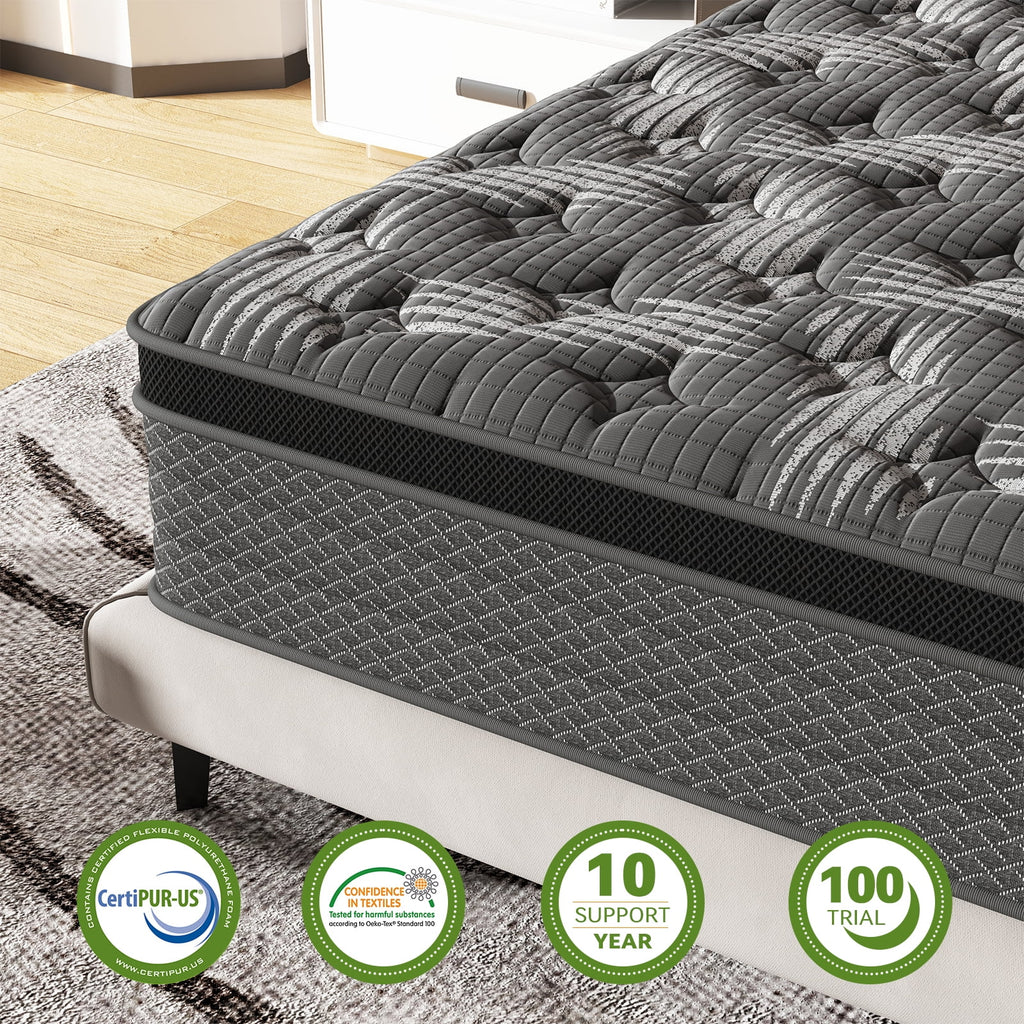 Black 10 inch Queen Gel Memory Foam Hybrid Mattress K2338