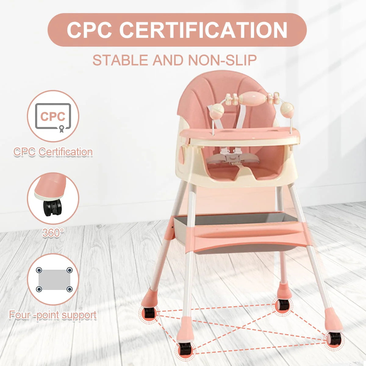 4-in-1 Baby High Chair Portable Dining Chair Pink K635