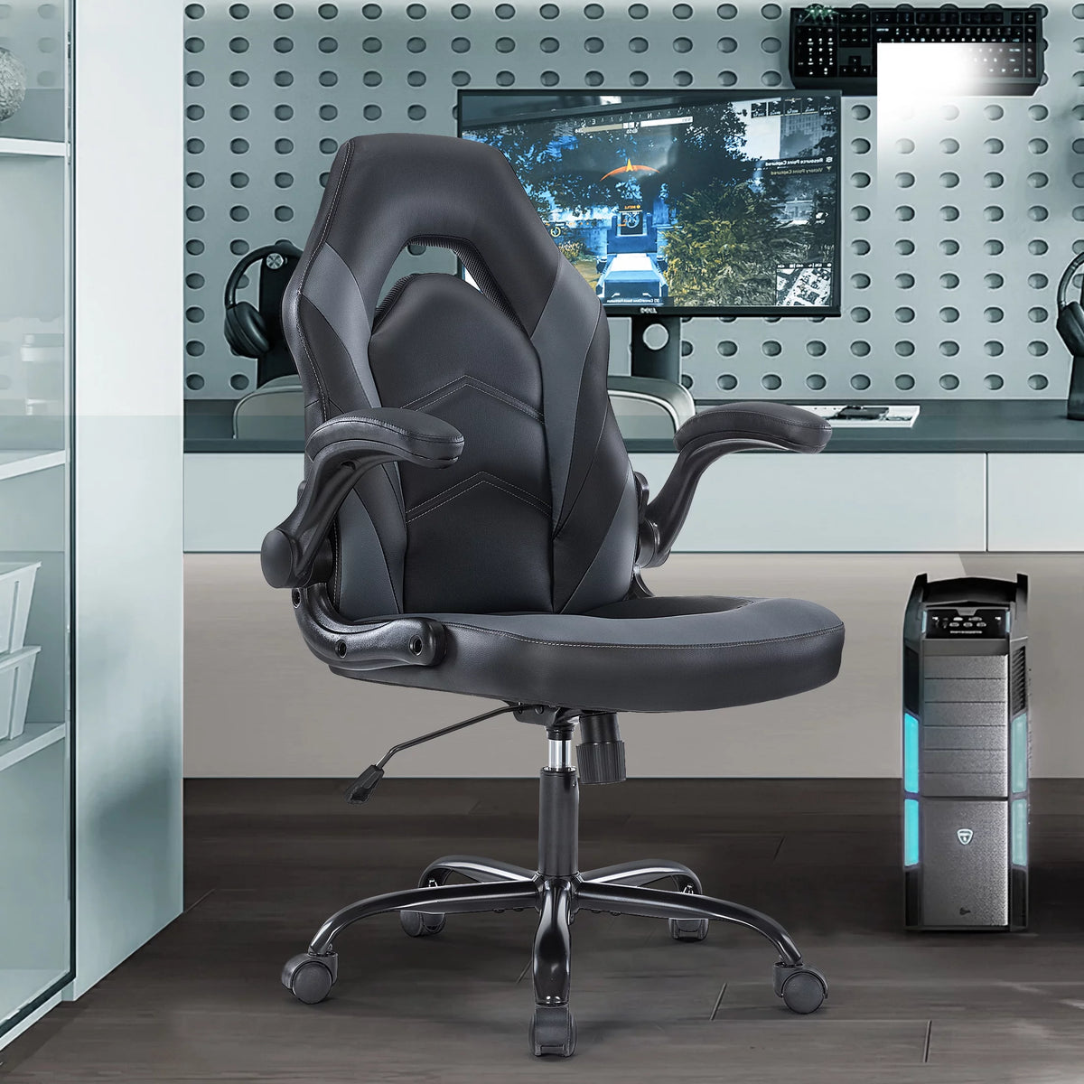 Black and White Ergonomic Office Chair with Lumbar Support E86309