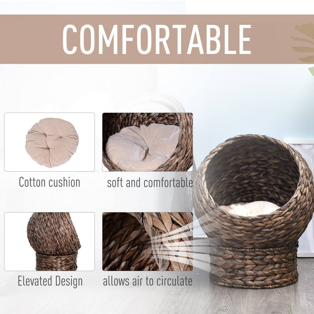 Hooded Rattan Wicker Elevated Cat House with Mat V294