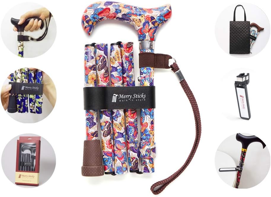Folding Adjustable Walking Cane with Cane Bag and Reflective Cane Holder D929