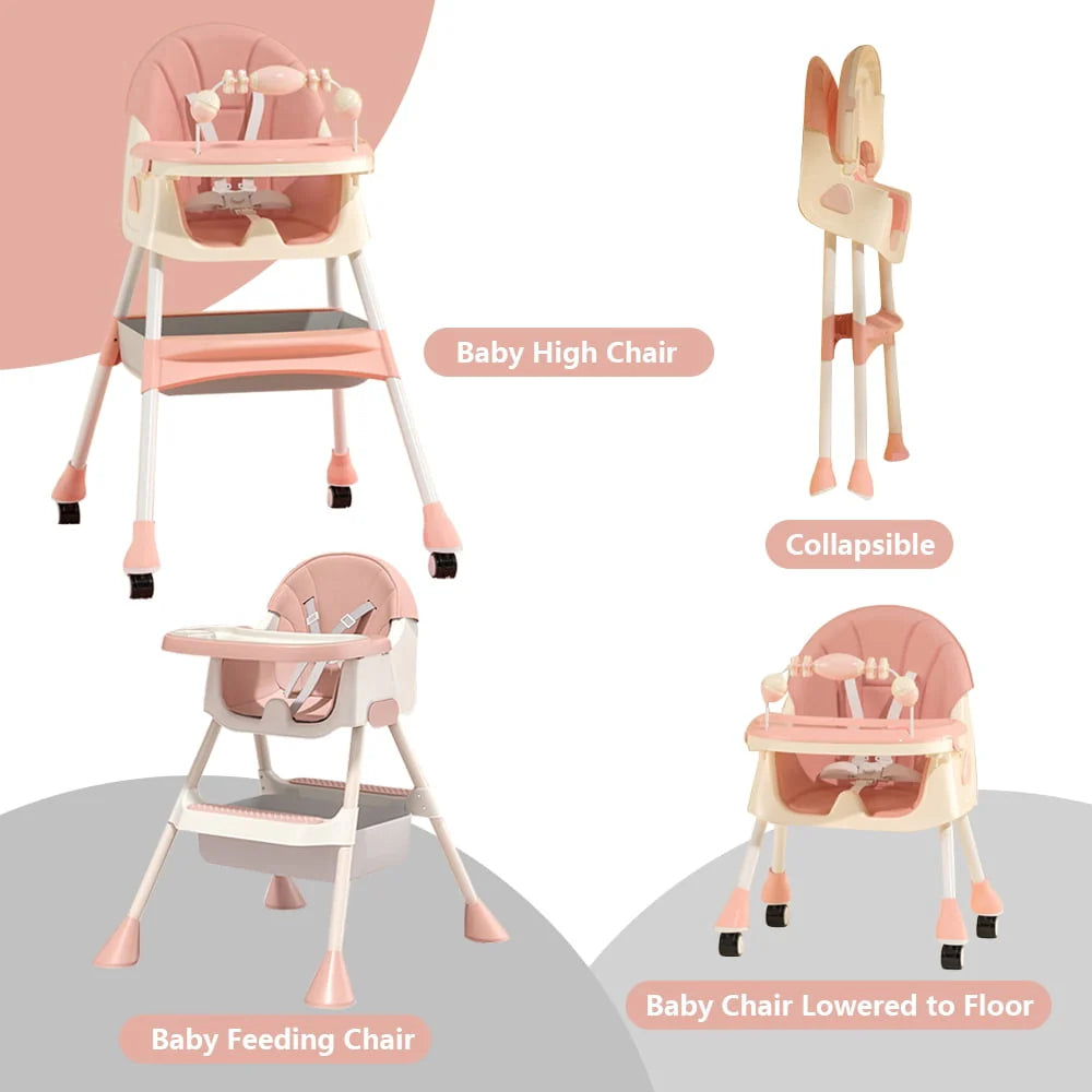 4-in-1 Baby High Chair Portable Dining Chair Pink K635