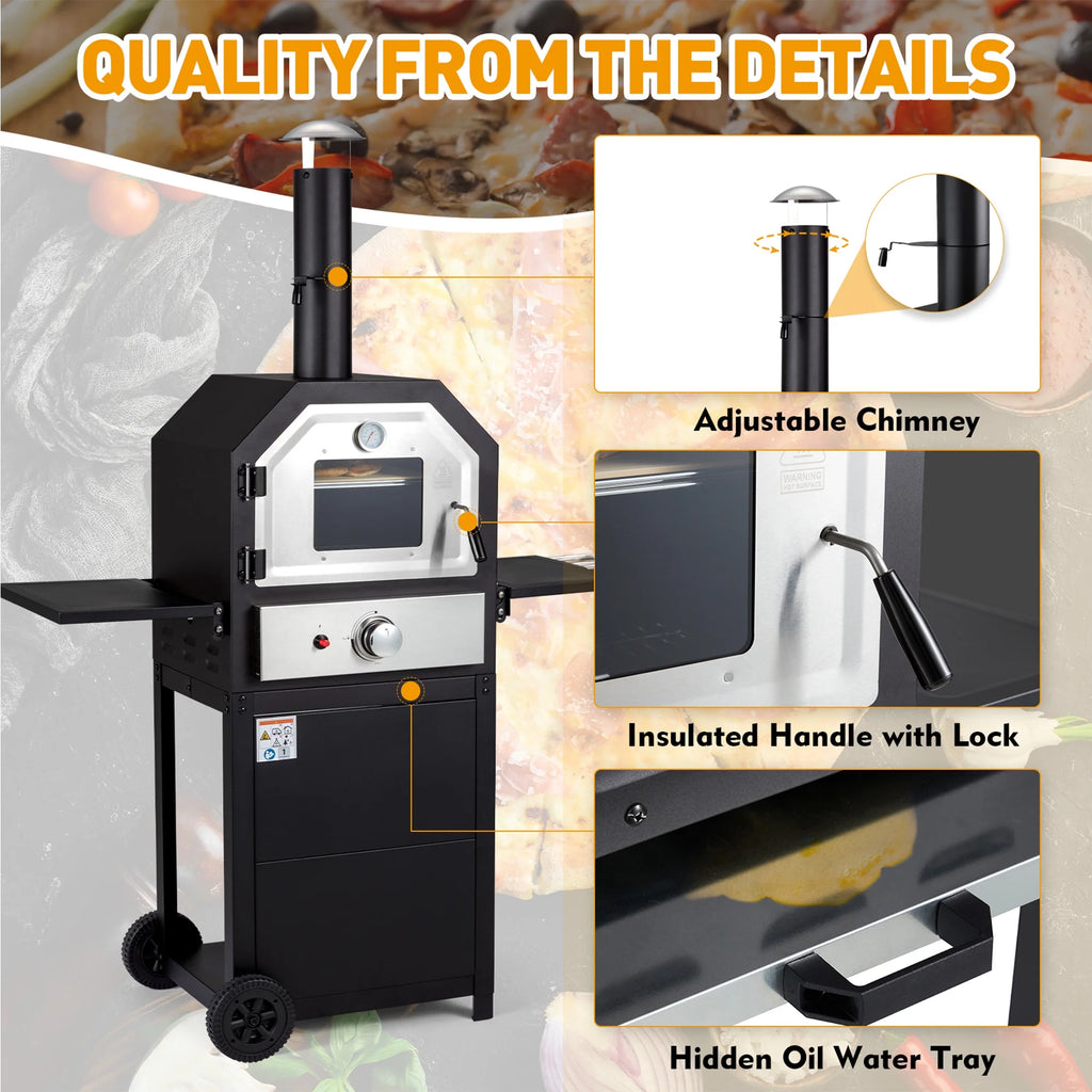 12 Propane Gas Pizza Oven with 2 Foldable Shelves and Wheels W1795