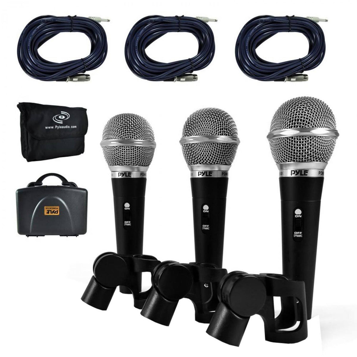 Dynamic Microphone Kit 3 Handheld Mics & XLR Cables D94812