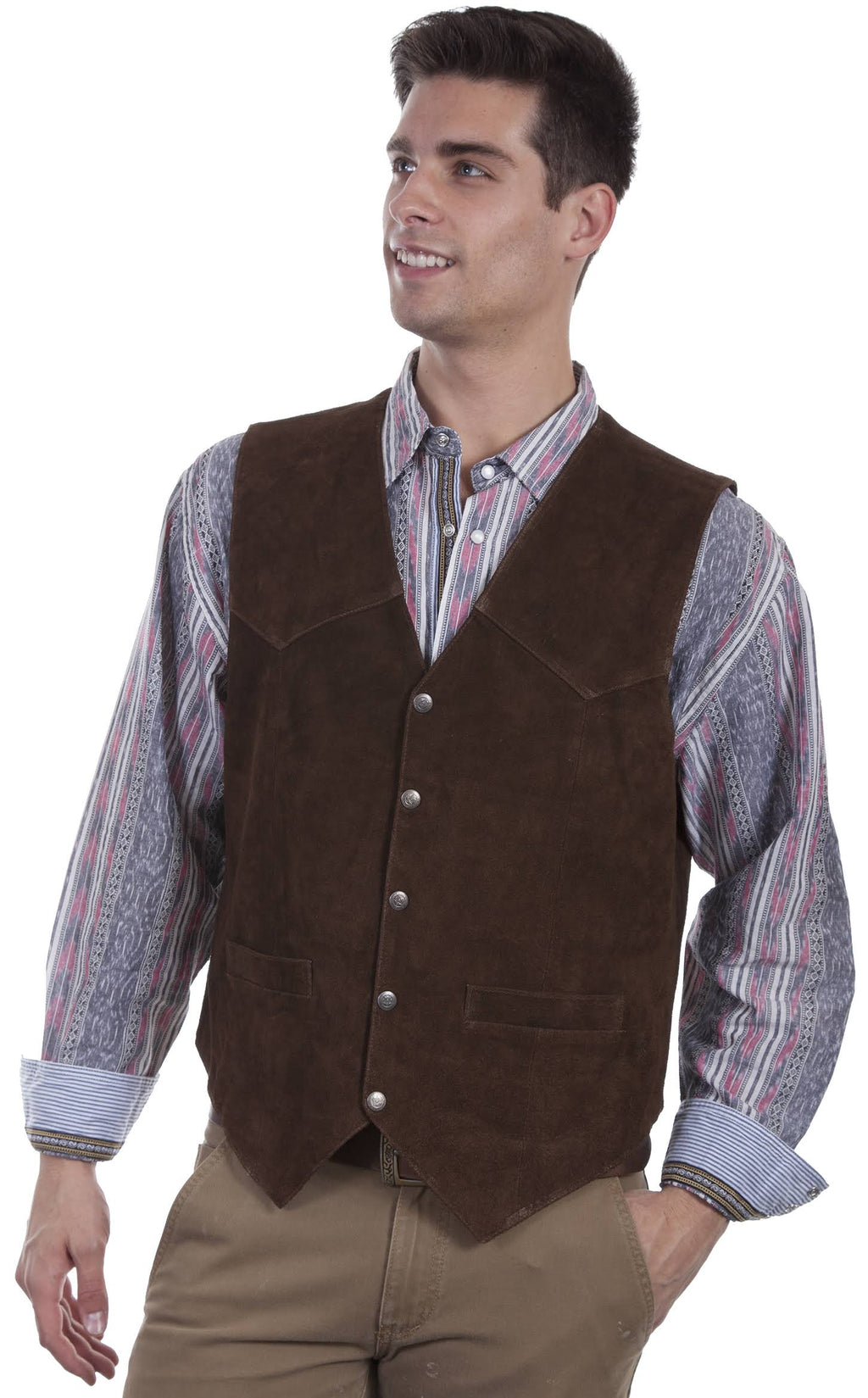 Brown Calf Suede Western Snap Vest U64764