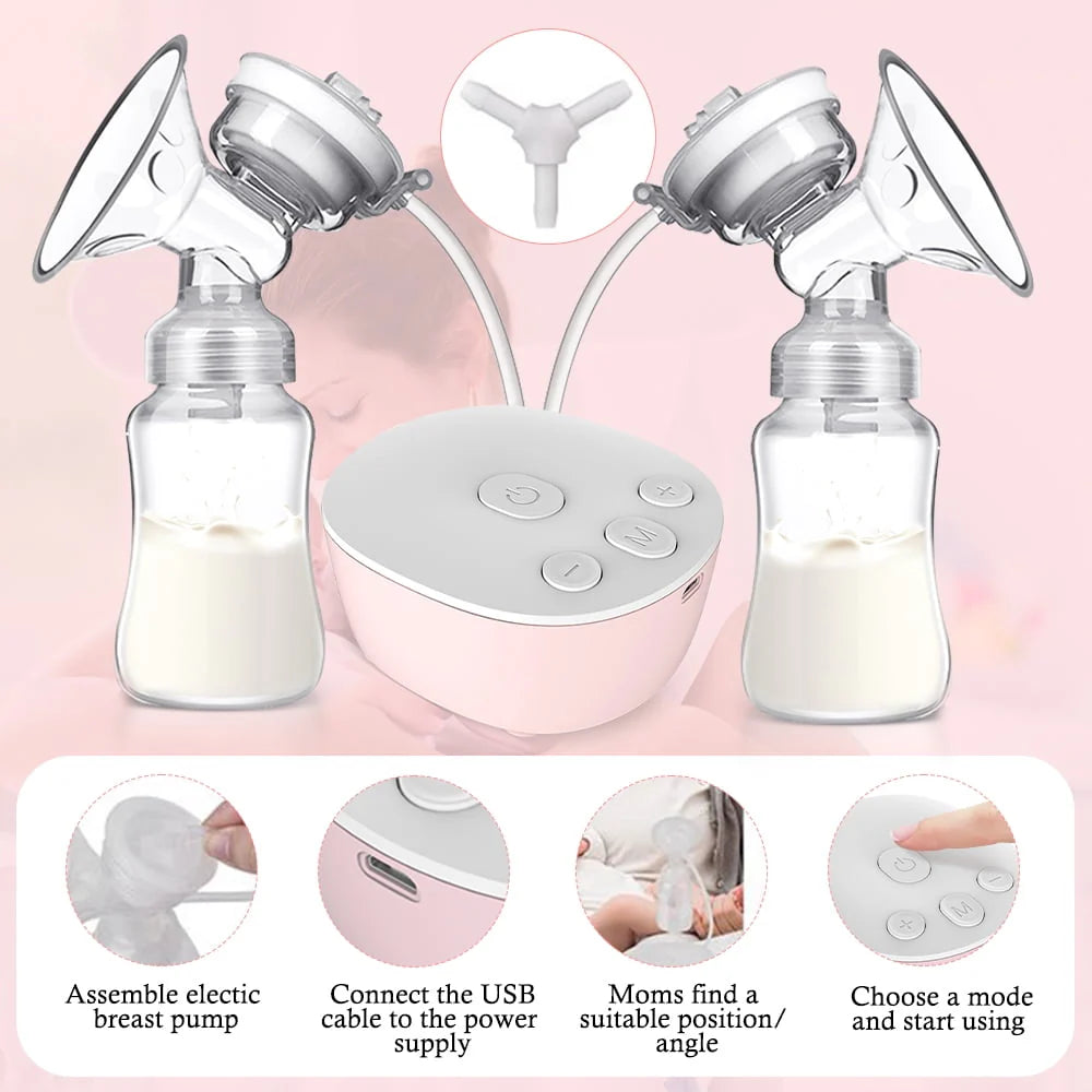 Double Electric Breast Pump, Portable Anti-Backflow 3 Modes 9 Levels, Pink D358