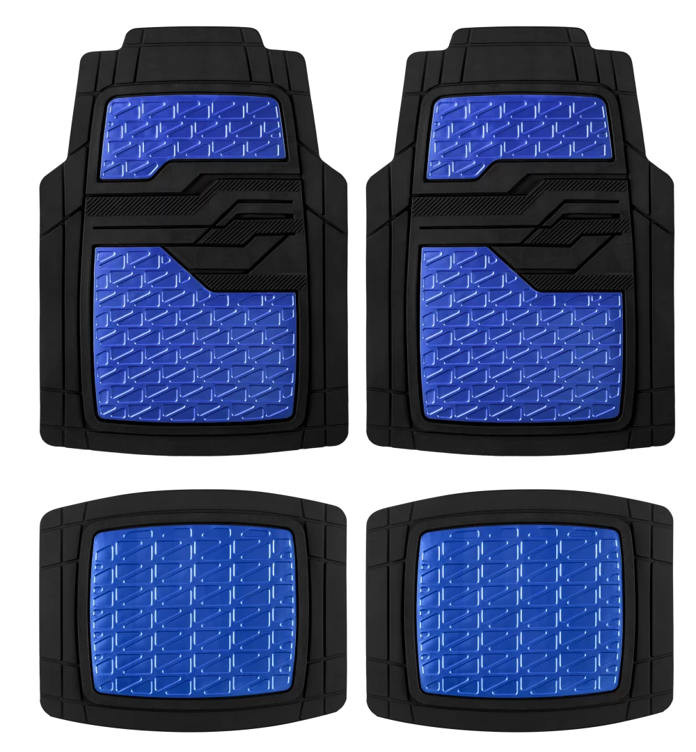 4PC Rubber Floor Mats Metallic Plate Red Universal Fit H936