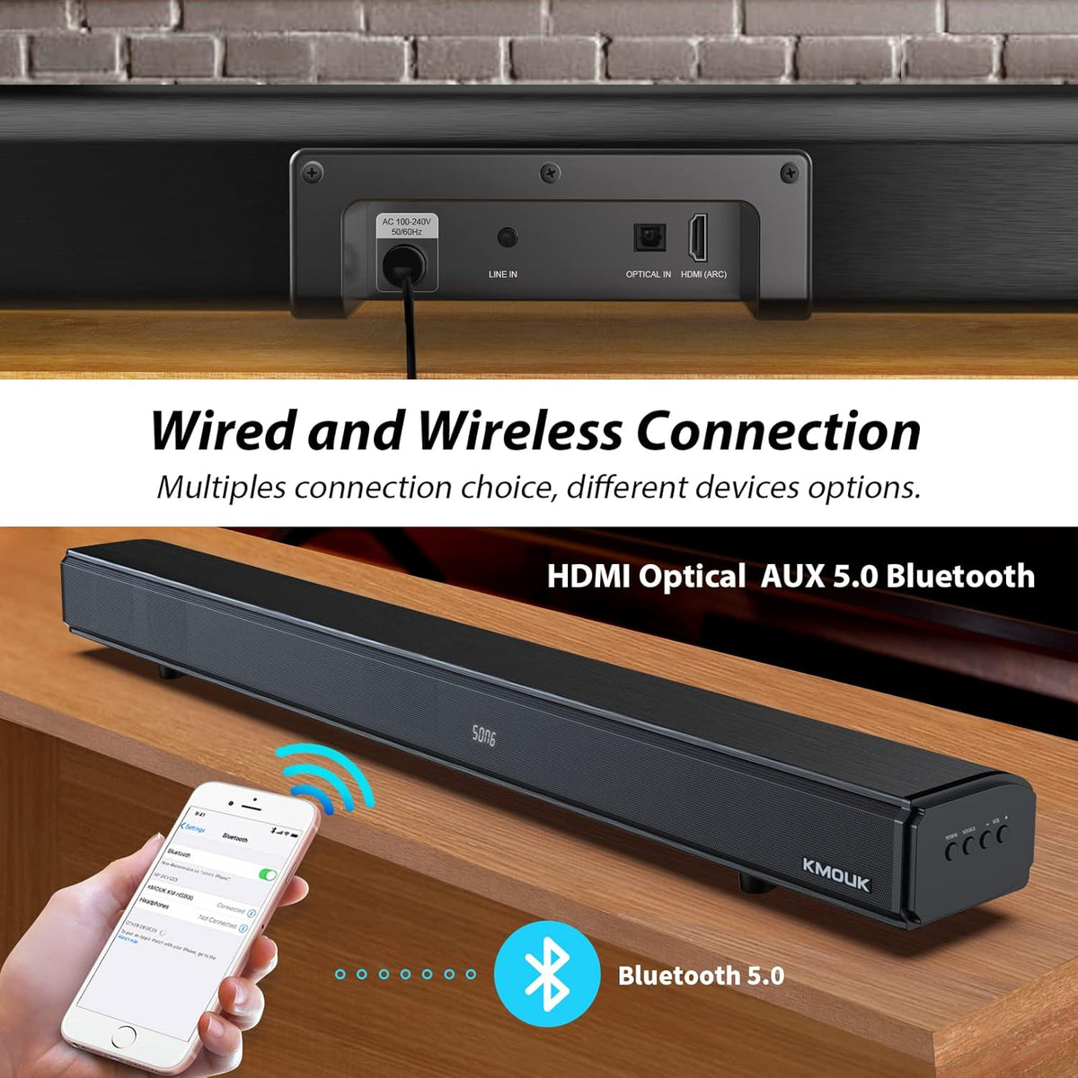 Soundbar with Built-in Dual Subwoofers, 6 Speakers, Bluetooth 5.0, HDMI ARC/Optical/AUX, 100W 2.1 X8625