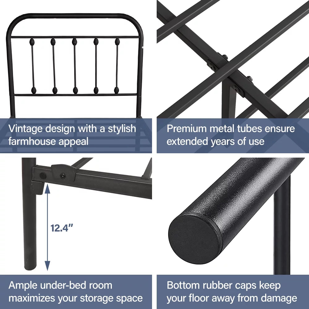 Twin Size Black Platform Bed Frame with Headboard J153