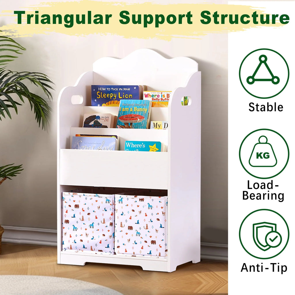 Pink Wood 4 Tier Kids Bookshelf with Toy Bin O803