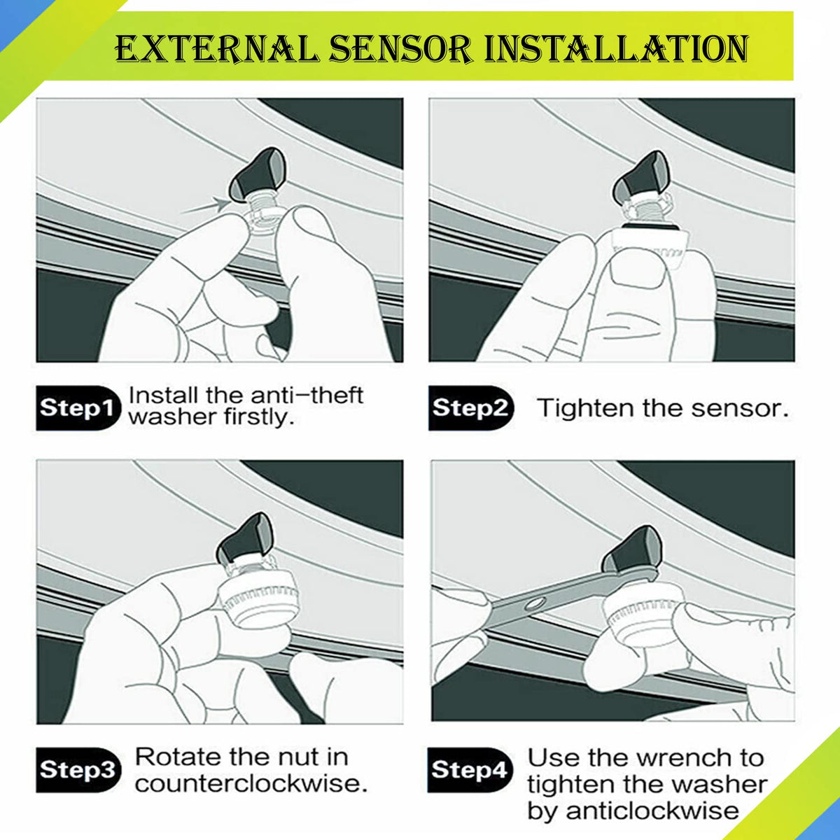 Wireless Solar Tire Pressure Monitoring System with 6 External Sensors B3134