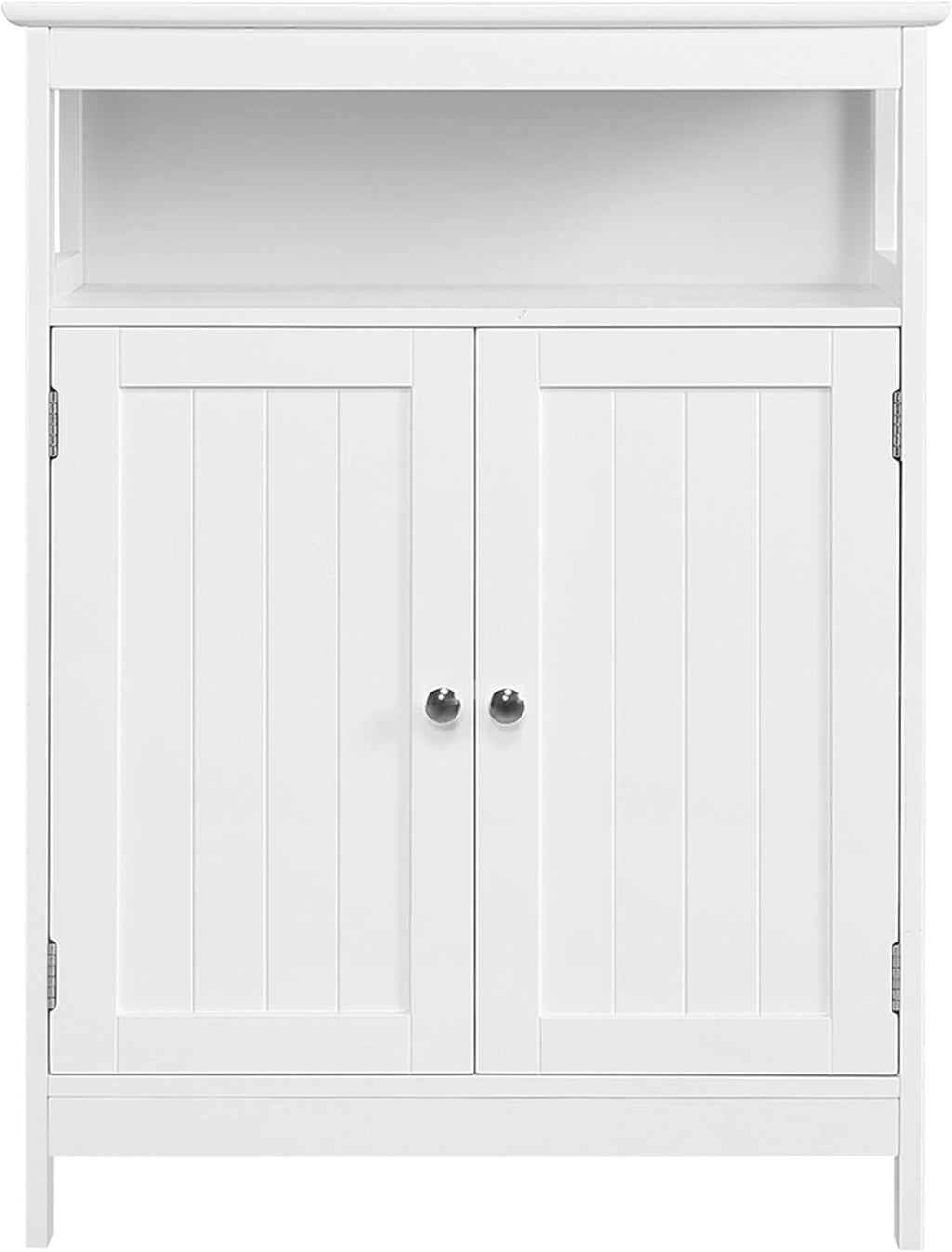 White Wooden Bathroom Floor Cabinet with Double Doors and Adjustable Shelves A6745