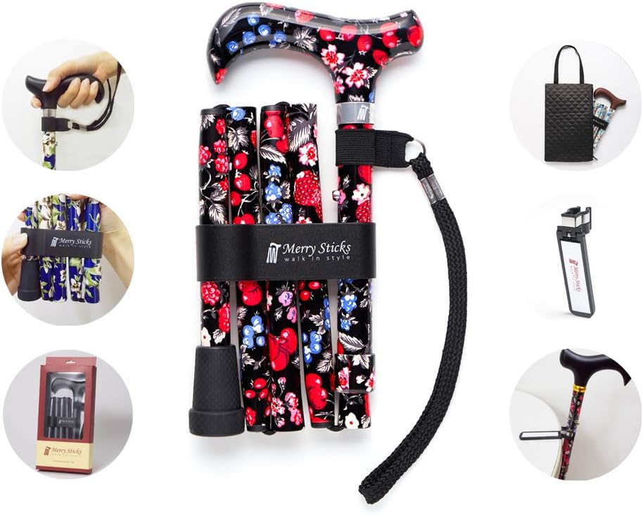 Folding Adjustable Walking Cane with Cane Bag and Reflective Cane Holder D929
