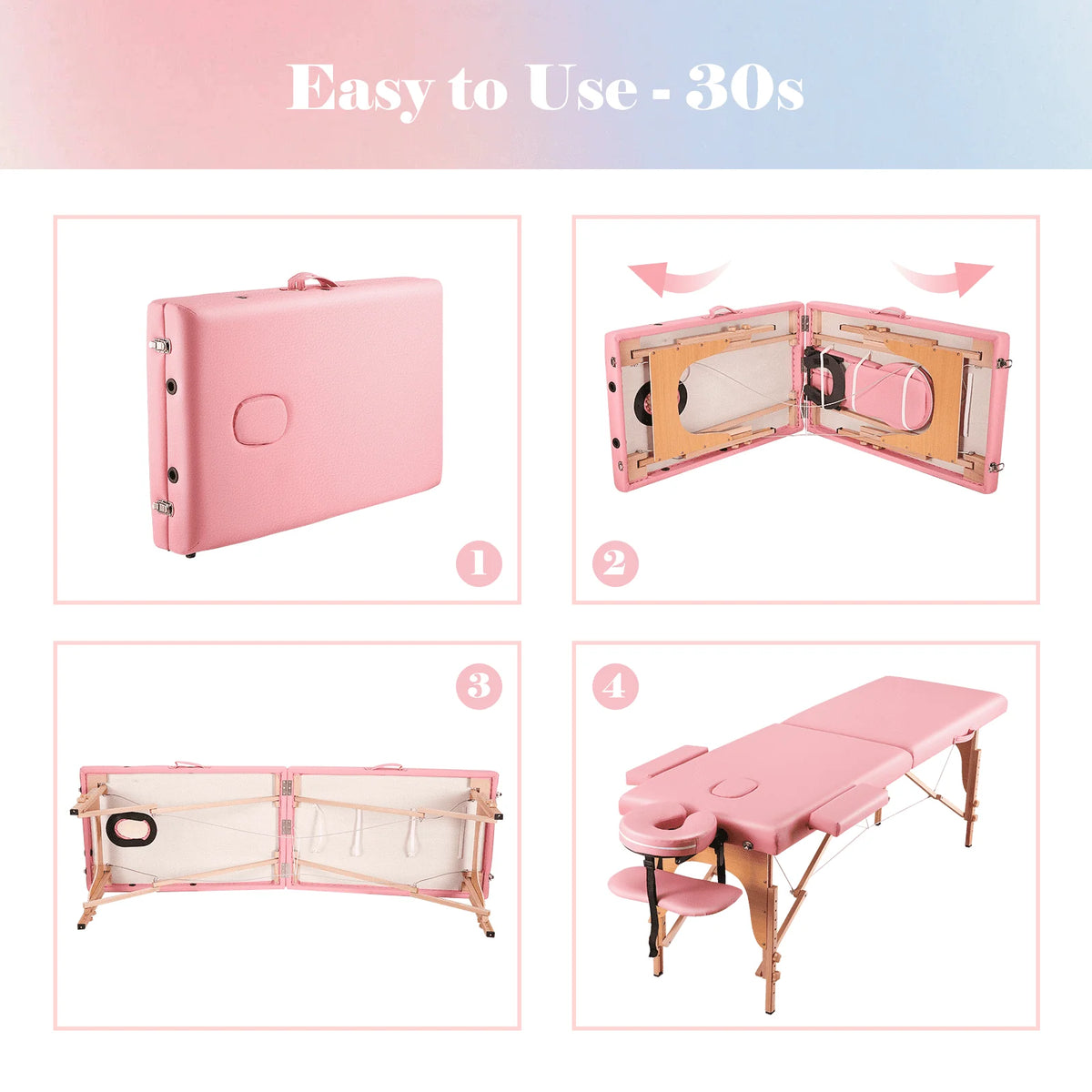 Pink Portable Massage Table 84 Inches 2 Fold Adjustable N89321