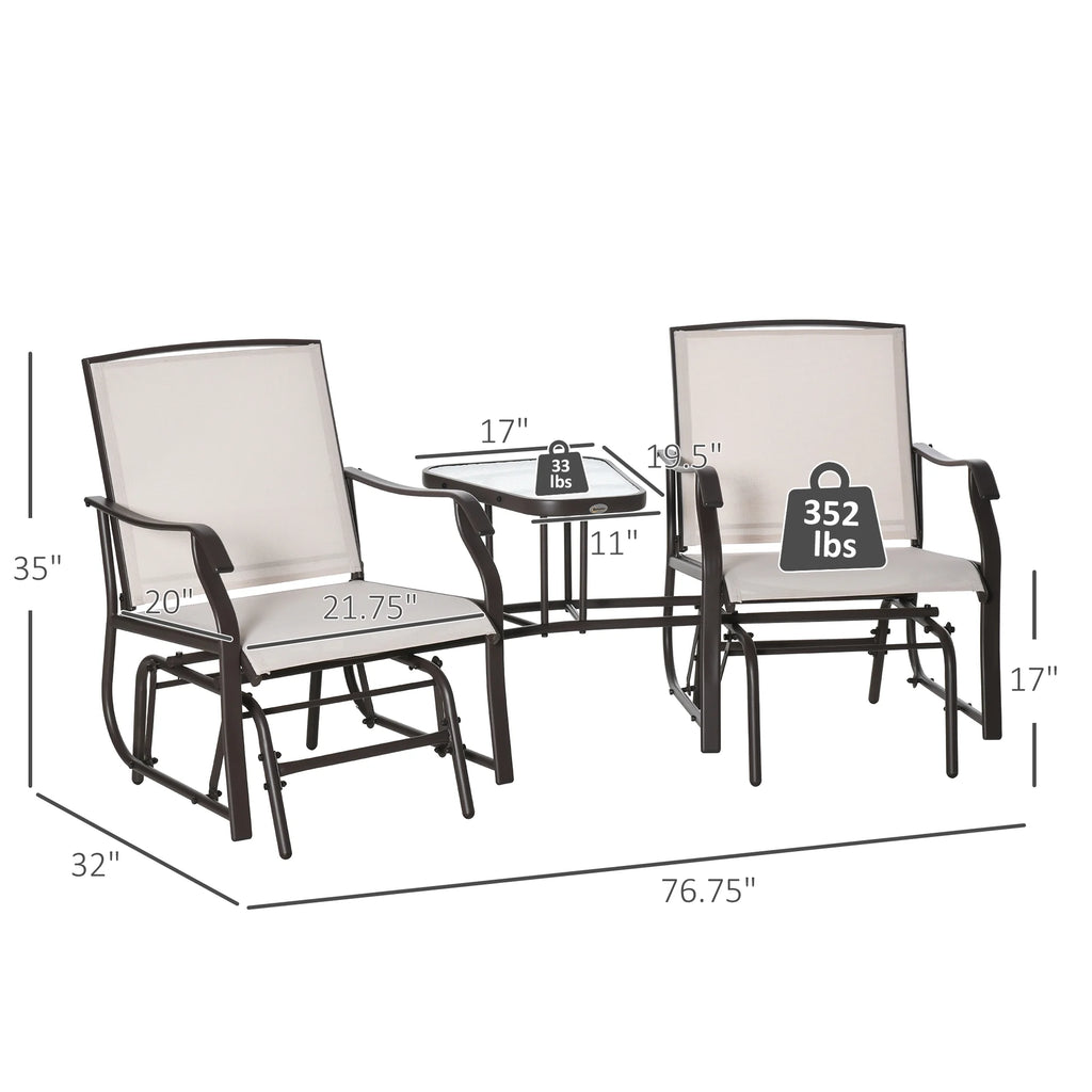 2 Person Sling Fabric Double Glider Rocker Chair with Table K5785