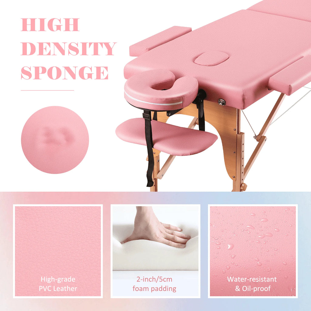 Pink Portable Massage Table 84 Inches 2 Fold Adjustable N89321