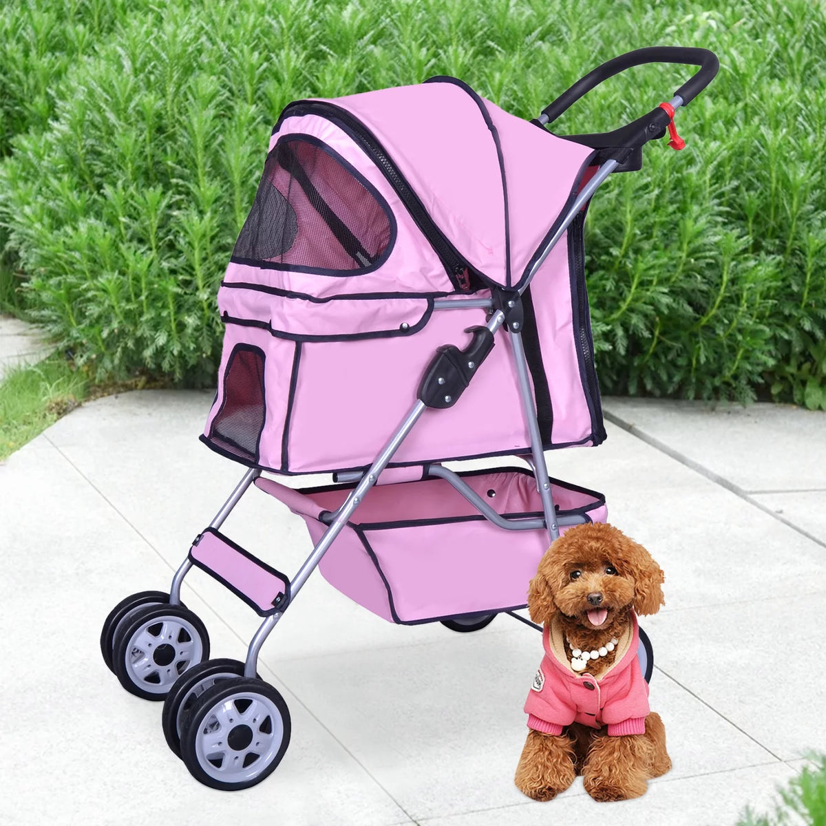 4 Wheels Foldable Pet Stroller with Storage Basket Z896283
