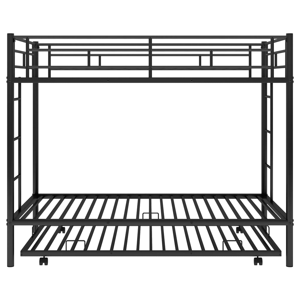 Black Metal Twin over Twin Bunk Bed with Trundle V3997