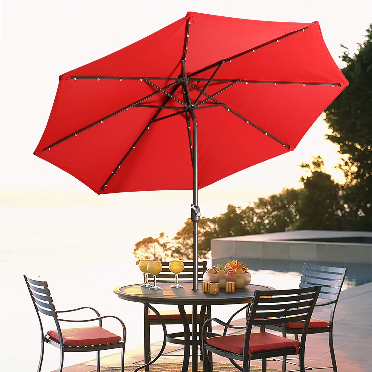 9ft LED Solar Patio Umbrella with Tilt and Crank B33834