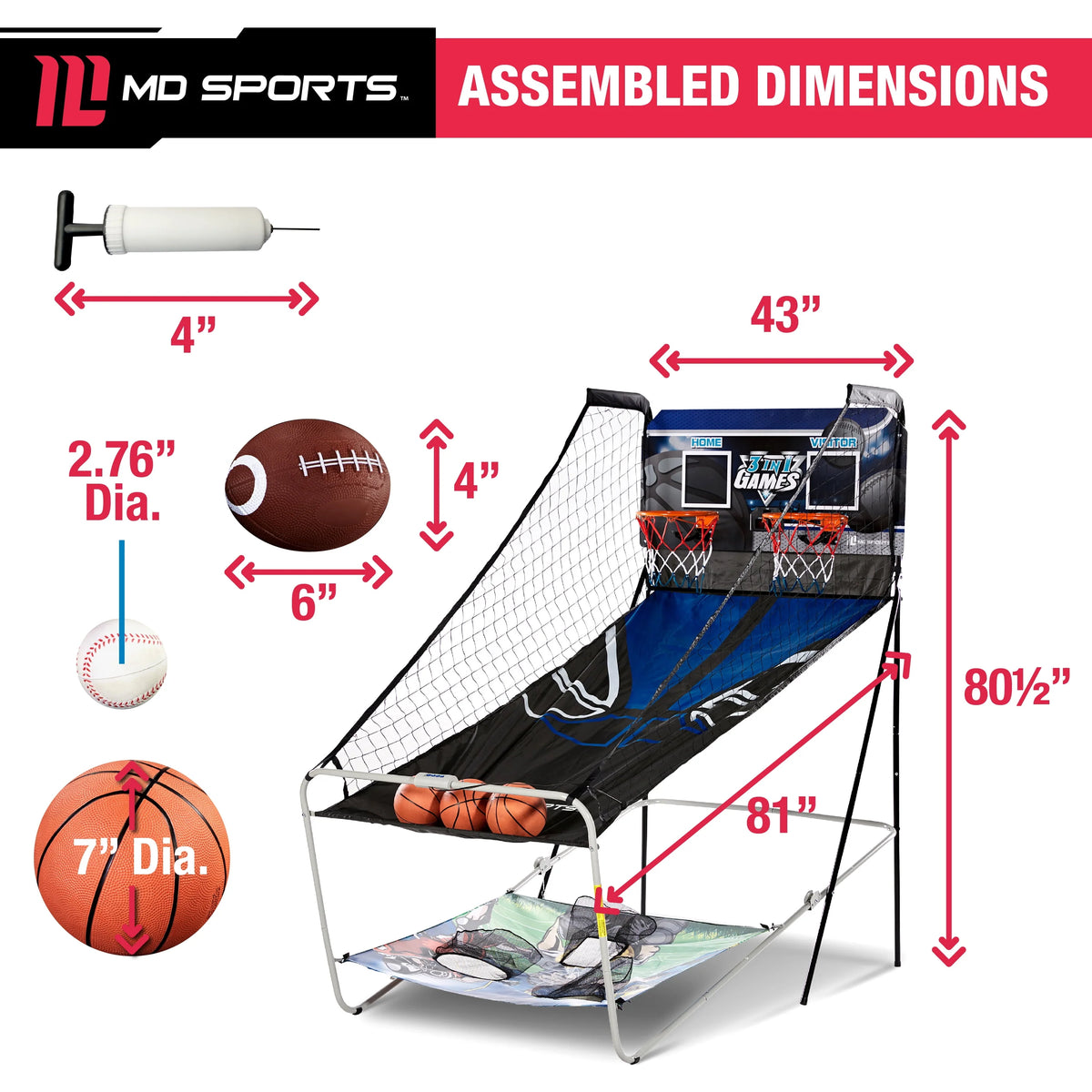 3 in 1 Basketball Football Baseball Game with LED Scoring System D69147