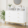 White 6 Drawer Wood Dresser with Hutch R4731