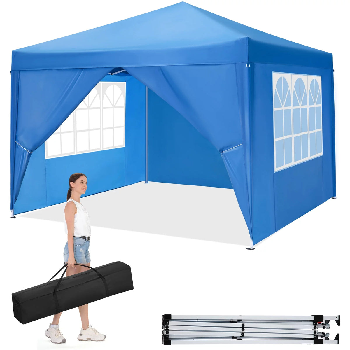 10'x 10' Pop up Canopy with 4 Removable Sidewalls & Carrying Bag, White N841