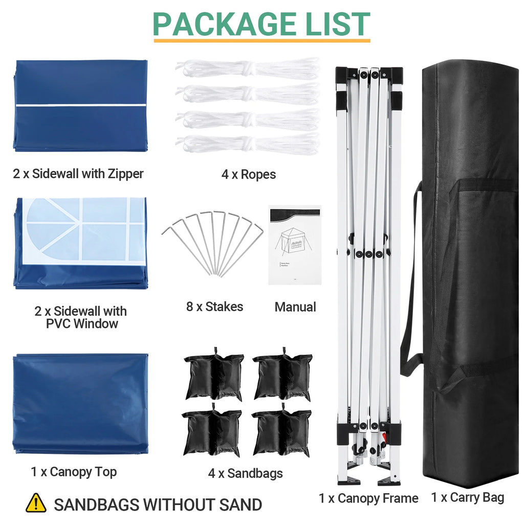 10'x10' Popup Canopy Tent with 4 Removable Sidewalls and Carry Bag X583771