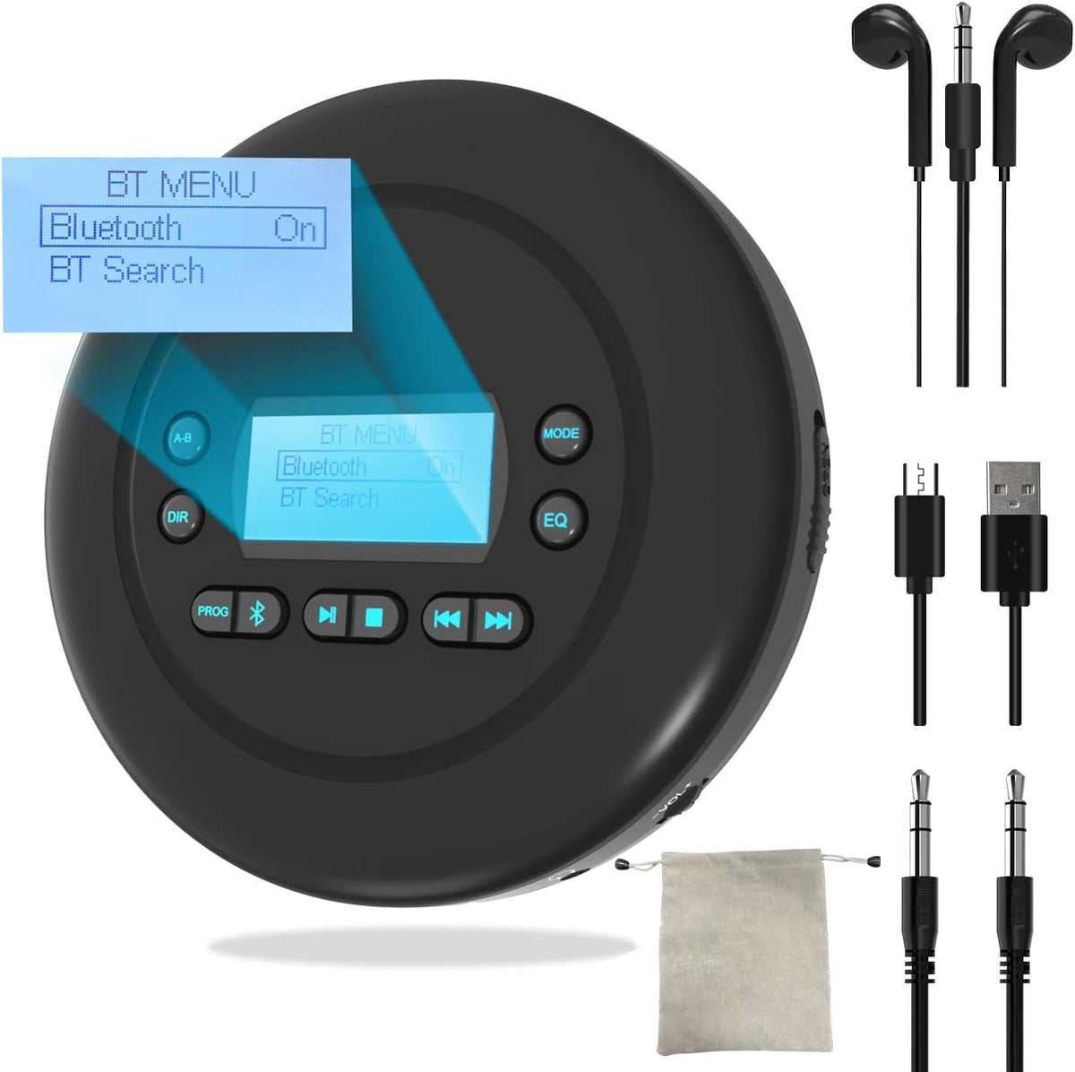 Portable Bluetooth CD Player with Dual Headphone Jack K94585